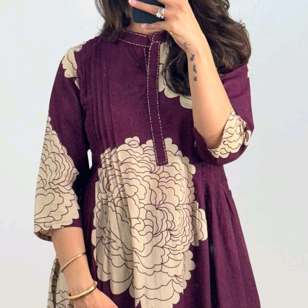 LCW 5694 *New pure Cotton Premium Floral Print cotton kurti Pant set Very comfortable - Purple, M-38