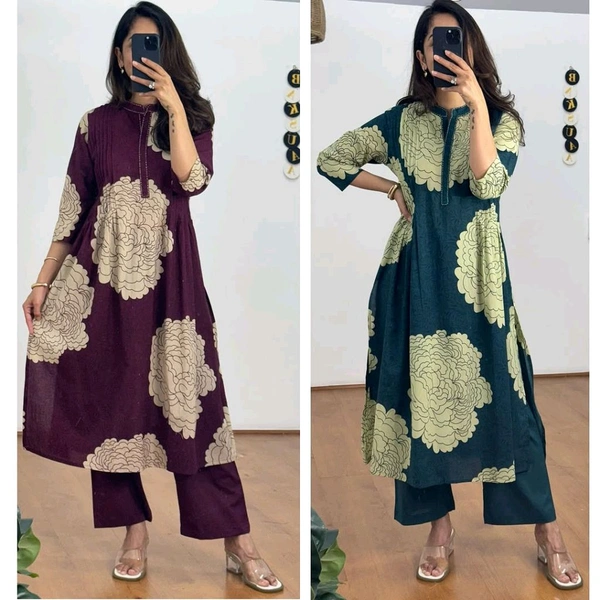 LCW 5694 *New pure Cotton Premium Floral Print cotton kurti Pant set Very comfortable - Purple, XL-42