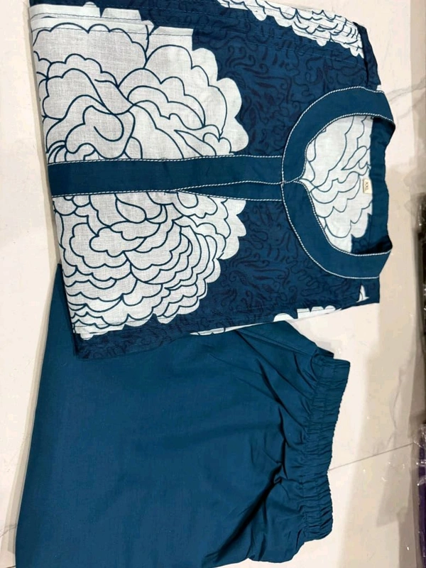 LCW 5694 *New pure Cotton Premium Floral Print cotton kurti Pant set Very comfortable - Blue, XL-42