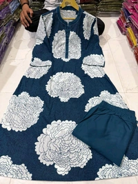 LCW 5694 *New pure Cotton Premium Floral Print cotton kurti Pant set Very comfortable - Blue, 2XL-44