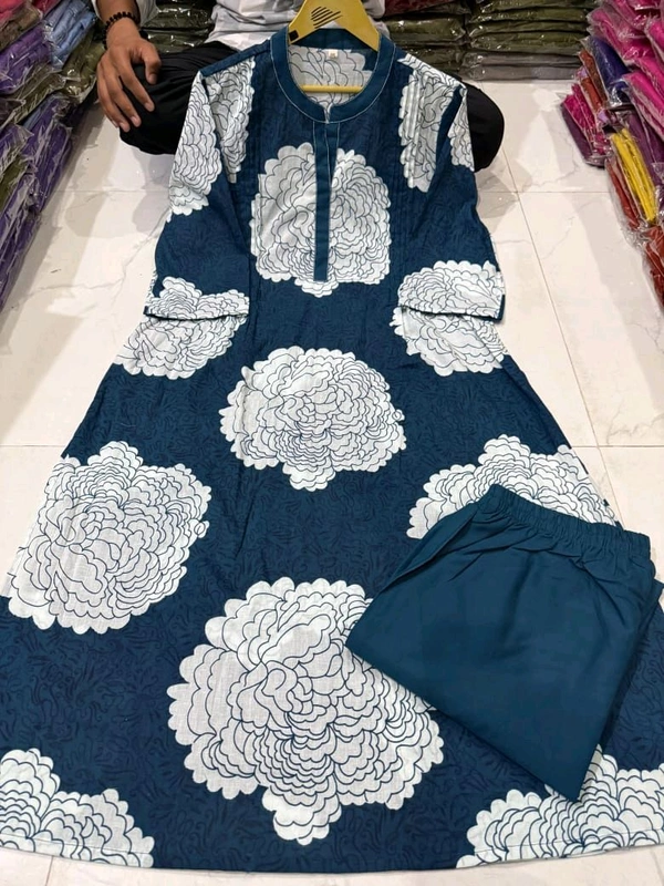 LCW 5694 *New pure Cotton Premium Floral Print cotton kurti Pant set Very comfortable - Blue, 2XL-44