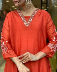 LCW 5695 *New Very Beautiful 3ps Set  cotton fabric Angrakha kurti pant and Chanderi  dupatta. - XL-42