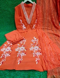 LCW 5695 *New Very Beautiful 3ps Set  cotton fabric Angrakha kurti pant and Chanderi  dupatta. - XL-42