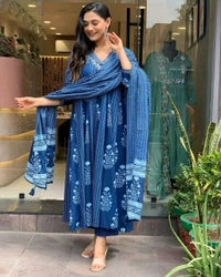 LCW 5705 *New lounch Cotton  A-line Kurta Pant Set  Hand work& embroidery* - Blue, L-40
