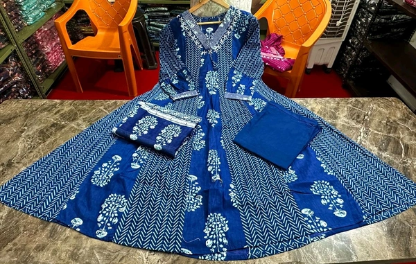 LCW 5705 *New lounch Cotton  A-line Kurta Pant Set  Hand work& embroidery* - Blue, 2XL-44