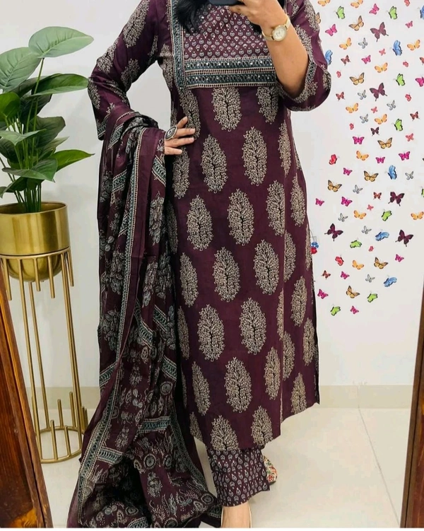 LCW 5707 New Heavy Pure Cotton Kurti With Pant 
 Sequence work  Dupatta - Purple, 3XL-46