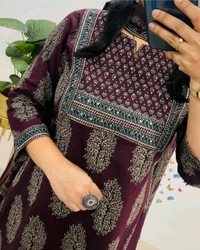 LCW 5707 New Heavy Pure Cotton Kurti With Pant 
 Sequence work  Dupatta - Purple, 3XL-46