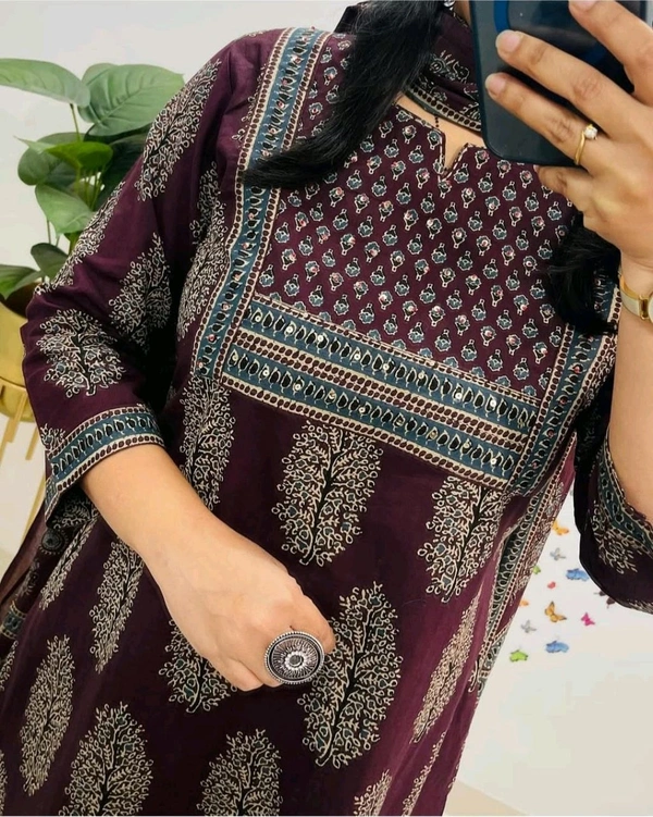 LCW 5707 New Heavy Pure Cotton Kurti With Pant 
 Sequence work  Dupatta - Purple, 3XL-46