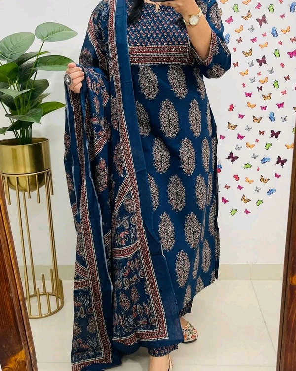 LCW 5707 New Heavy Pure Cotton Kurti With Pant 
 Sequence work  Dupatta - Blue, L-40