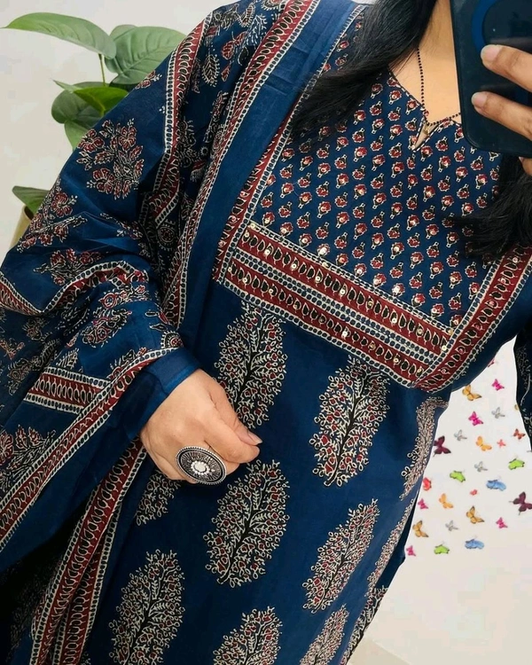 LCW 5707 New Heavy Pure Cotton Kurti With Pant 
 Sequence work  Dupatta - Blue, L-40