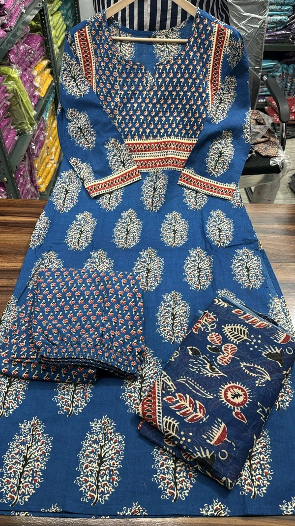 LCW 5707 New Heavy Pure Cotton Kurti With Pant 
 Sequence work  Dupatta - Blue, L-40