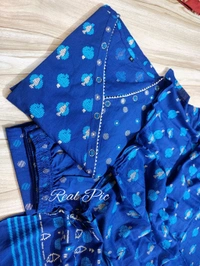 LCW 5708 Beautiful cotton embroidered anarkali style anagrakha three pcs set perfact  - Blue, 2XL-44