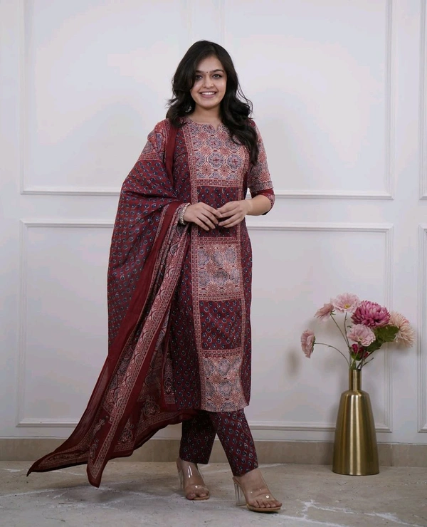 LCW 5709 *New beautiful Kurta Pant With  print dupatta sets Traditional wear Work Hand mirror work - Maroon, M-38