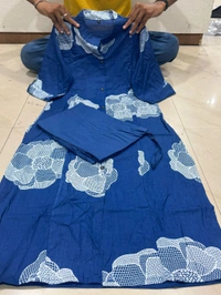 LCW 5711  Newest Jaipur print _cord -set 
*Featuring beautiful a line cord _set Jaipur print  border Design Less work Kurti with side pocket*
 - Blue, M-38