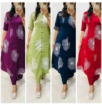 LCW 5711  Newest Jaipur print _cord -set 
*Featuring beautiful a line cord _set Jaipur print  border Design Less work Kurti with side pocket*
 - Blue, 2XL-44