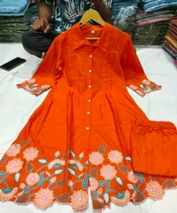 LCW 5713 New look Pure Cotton  Embroidered Cord Set With Side Pocket  - M-38