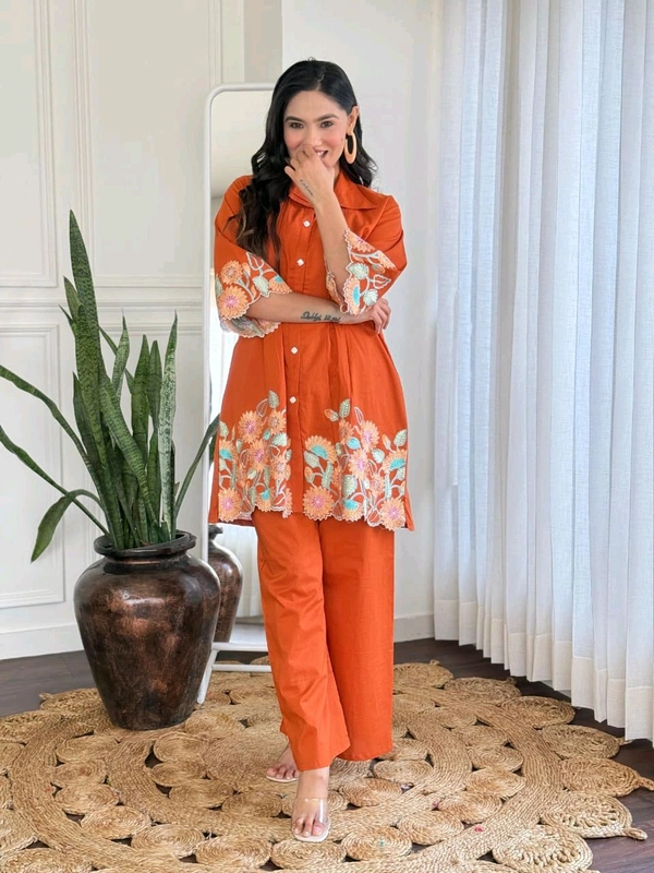 LCW 5713 New look Pure Cotton  Embroidered Cord Set With Side Pocket  - L-40