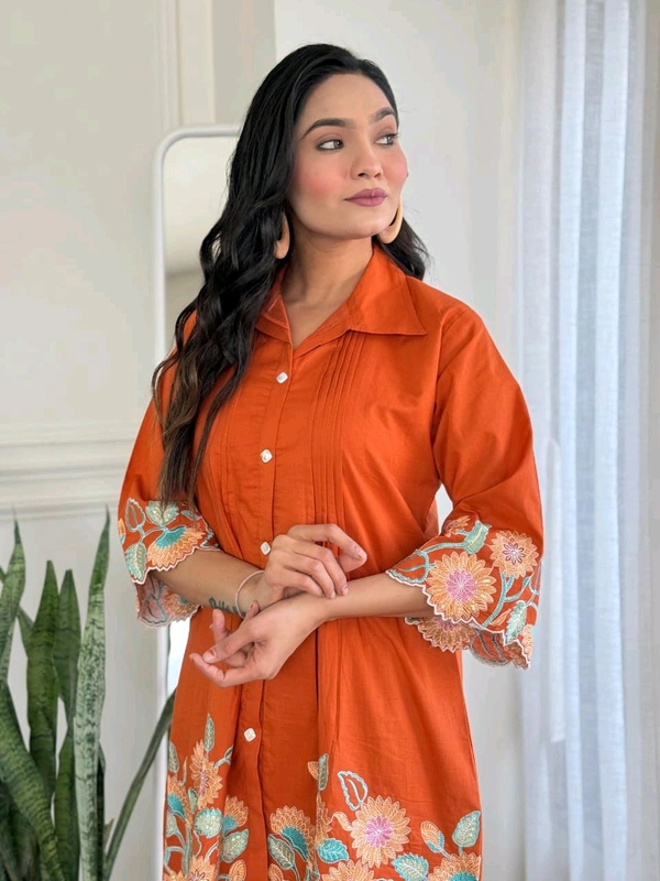 LCW 5713 New look Pure Cotton  Embroidered Cord Set With Side Pocket  - L-40