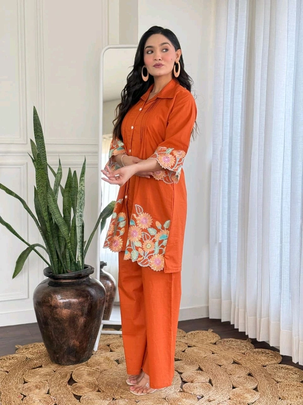 LCW 5713 New look Pure Cotton  Embroidered Cord Set With Side Pocket  - 2XL-44