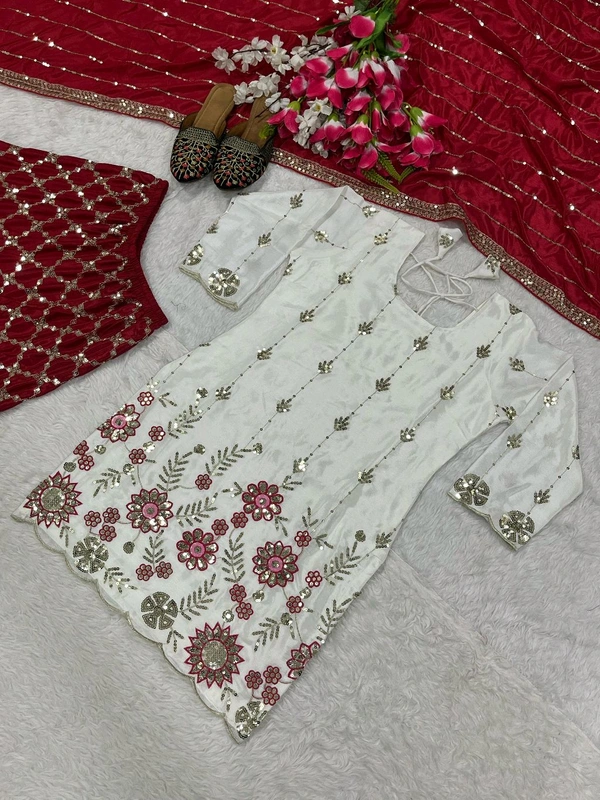 DSS 5714  New Designer Party Wear Look Top Heavy Chinnon Silk, Sharara Plazzo  and Dupatta With Beautiful Embroidery Work  - 2XL-44