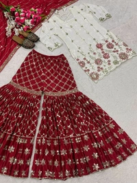 DSS 5714  New Designer Party Wear Look Top Heavy Chinnon Silk, Sharara Plazzo  and Dupatta With Beautiful Embroidery Work  - 2XL-44