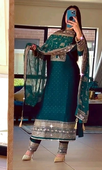DSS 5718 New Designer Long Chinon Silk  Pakistani Suit Top , Pant and Dupptta Heavy Embroidery Sequence Work  - Green, XL-42