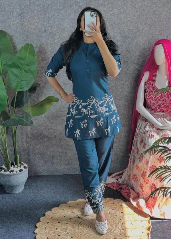 LCE 5719 New  special Super Hit  design Cotton Cod set 
 full embroidery Work 
 - Blue, L-40
