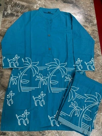 LCE 5719 New  special Super Hit  design Cotton Cod set 
 full embroidery Work 
 - Blue, L-40