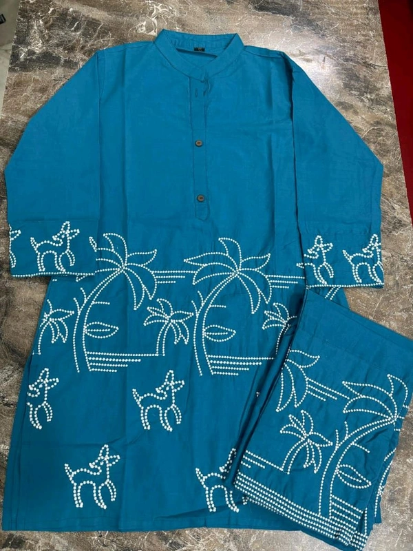 LCE 5719 New  special Super Hit  design Cotton Cod set 
 full embroidery Work 
 - Blue, L-40