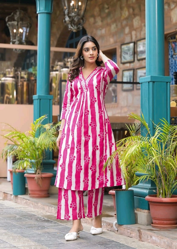 LCW 5723 New & Very  classy Look Pure Cotton Cord Set  - pink, 3XL-46