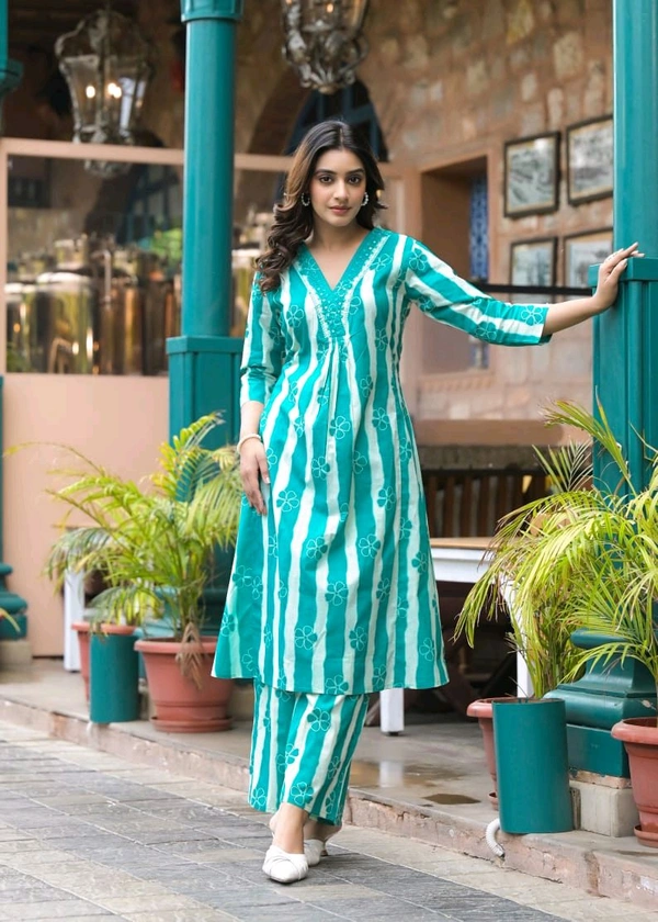 LCW 5723 New & Very  classy Look Pure Cotton Cord Set  - Blue, M-38