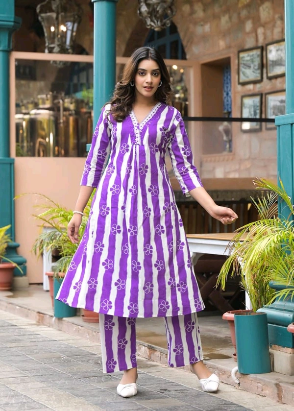 LCW 5723 New & Very  classy Look Pure Cotton Cord Set  - Purple, L-40