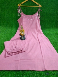LCW 5724 beautiful elegant mirror work Cotton slub Kurta Pant Set  - Blush Pink, XL-42