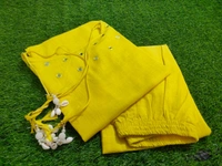 LCW 5724 beautiful elegant mirror work Cotton slub Kurta Pant Set  - Yellow, 3XL-46