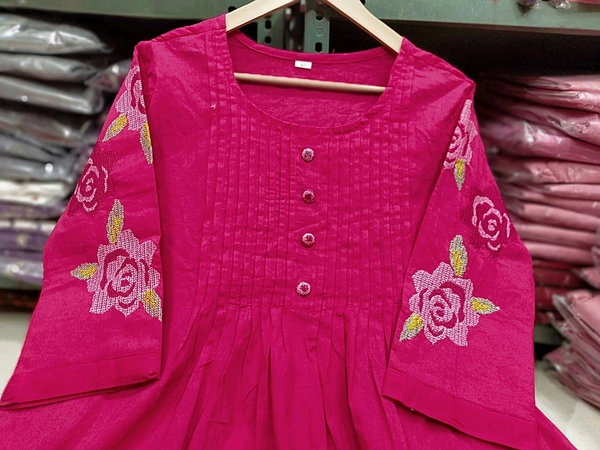 LCW 5725 New Launching Pure Cotton  Heavy Embroidery work Kurti Pant Set  - pink, 2XL-44