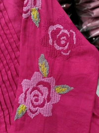 LCW 5725 New Launching Pure Cotton  Heavy Embroidery work Kurti Pant Set  - pink, 2XL-44