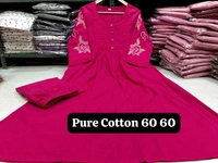 LCW 5725 New Launching Pure Cotton  Heavy Embroidery work Kurti Pant Set  - pink, 2XL-44