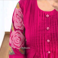 LCW 5725 New Launching Pure Cotton  Heavy Embroidery work Kurti Pant Set  - pink, 3XL-46
