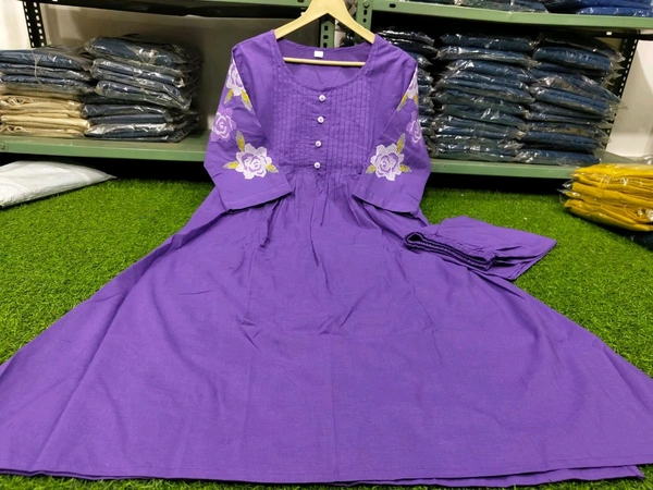 LCW 5725 New Launching Pure Cotton  Heavy Embroidery work Kurti Pant Set  - Purple, L-40