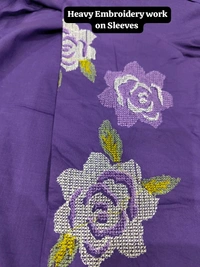 LCW 5725 New Launching Pure Cotton  Heavy Embroidery work Kurti Pant Set  - Purple, XL-42