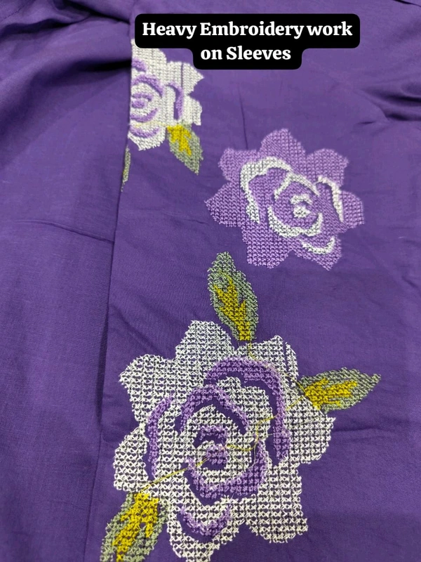LCW 5725 New Launching Pure Cotton  Heavy Embroidery work Kurti Pant Set  - Purple, XL-42