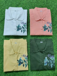 LCW 5726 New Digital Print Cotton Kurta Set  With Side Pocket - White, L-40
