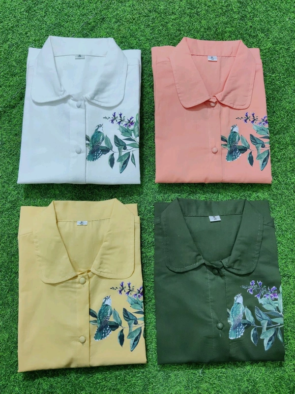 LCW 5726 New Digital Print Cotton Kurta Set  With Side Pocket - White, L-40