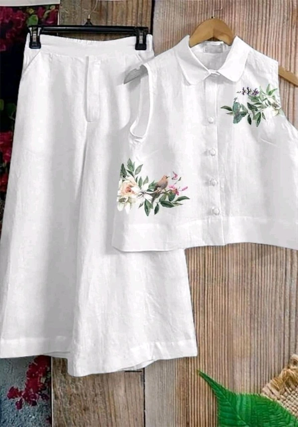 LCW 5726 New Digital Print Cotton Kurta Set  With Side Pocket - White, XL-42
