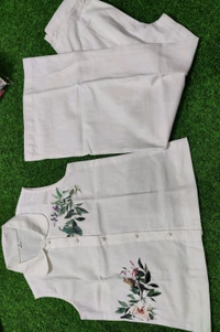 LCW 5726 New Digital Print Cotton Kurta Set  With Side Pocket - White, XL-42