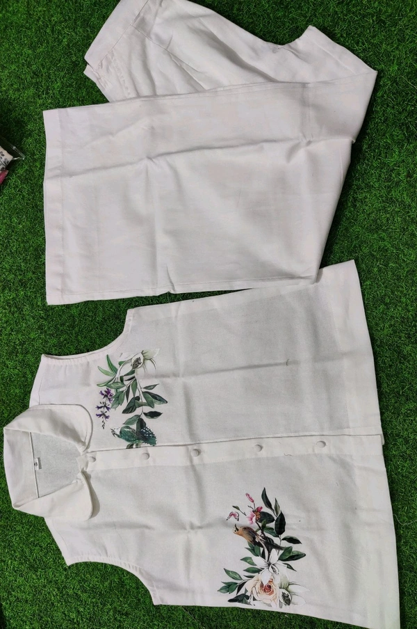 LCW 5726 New Digital Print Cotton Kurta Set  With Side Pocket - White, XL-42