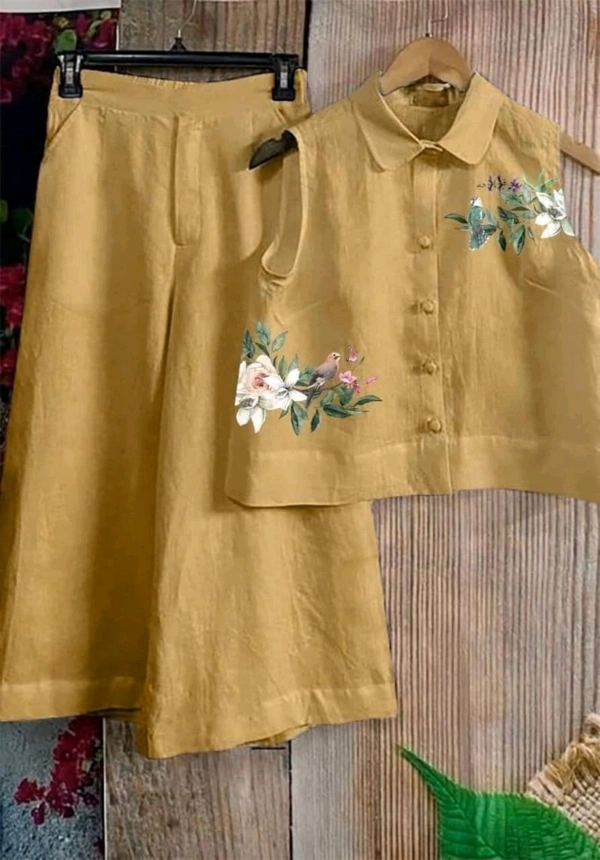 LCW 5726 New Digital Print Cotton Kurta Set  With Side Pocket - Yellow, L-40