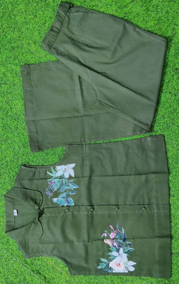 LCW 5726 New Digital Print Cotton Kurta Set  With Side Pocket - Green, XL-42