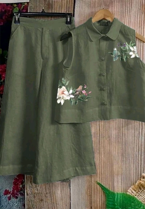 LCW 5726 New Digital Print Cotton Kurta Set  With Side Pocket - Green, 2XL-44