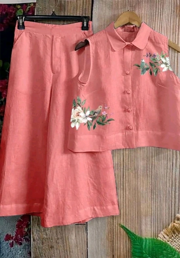 LCW 5726 New Digital Print Cotton Kurta Set  With Side Pocket - Orange, M-38